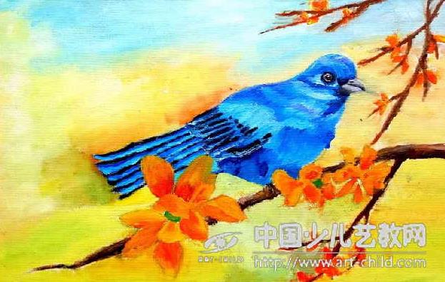 线描蓝冠鸦地画法