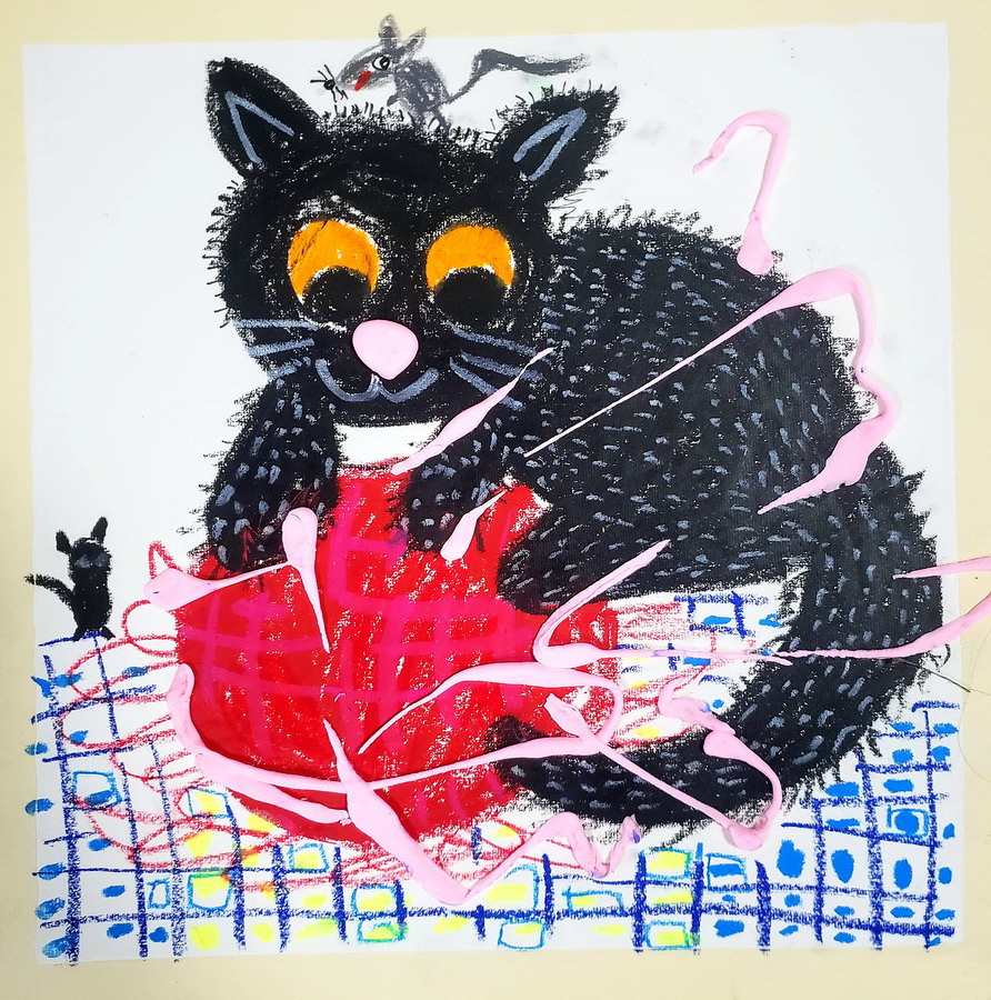 黑猫玩毛线球—《少儿画苑》国际少儿书画大赛作品赏析