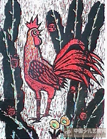 大红公鸡——《少儿画苑》国际少儿书画大赛作品赏析