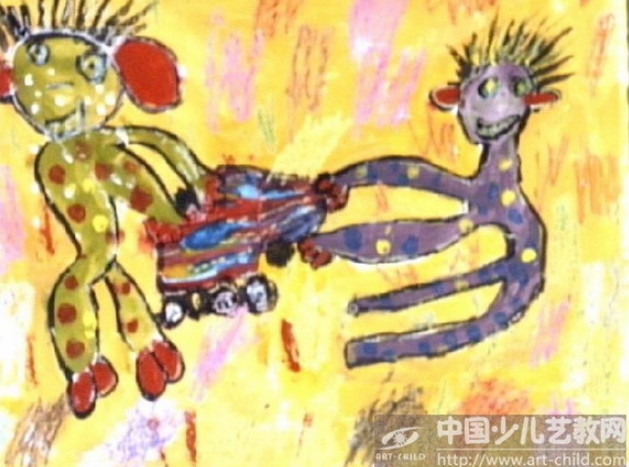 别抢我的汽车—《少儿画苑》国际少儿书画大赛作品赏析