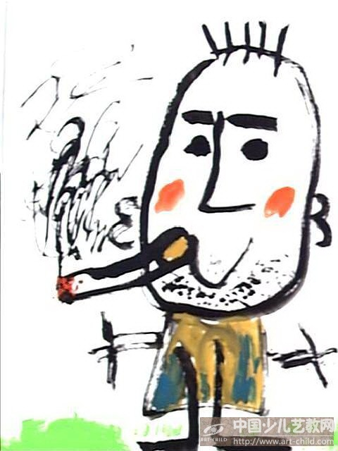 爱抽烟的爸爸—《少儿画苑》国际少儿书画大赛作品赏析