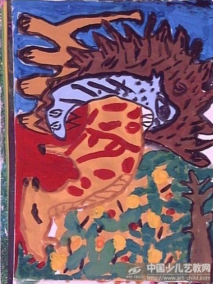 狮子吃鹿—《少儿画苑》国际少儿书画大赛作品赏析