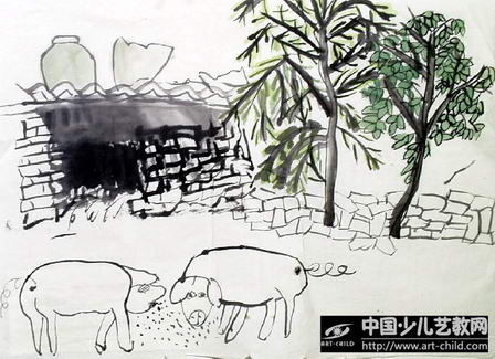 奶奶家的猪圈—《少儿画苑》国际少儿书画大赛作品赏析