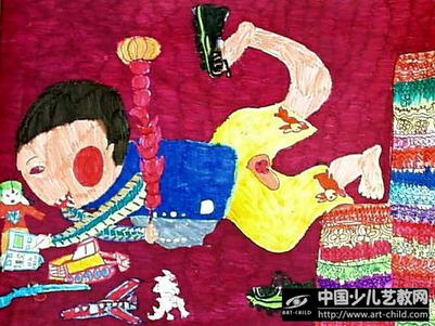 爬地毯上写作业—《少儿画苑》国际少儿书画大赛作品赏析
