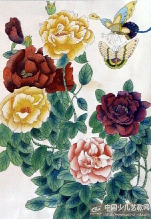 彩蝶戏花—《少儿画苑》国际少儿书画大赛作品赏析