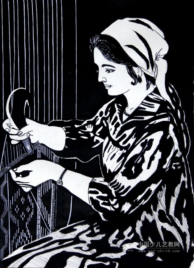 织地毯的姑娘—《少儿画苑》国际少儿书画大赛作品赏析