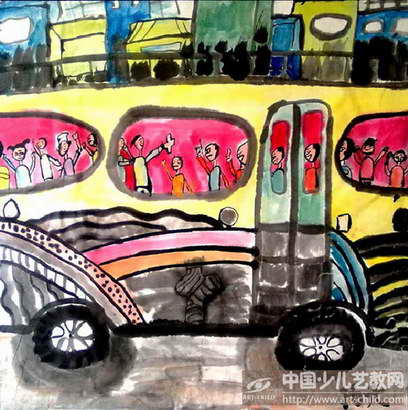 大巴车——《少儿画苑》国际少儿书画大赛作品赏析