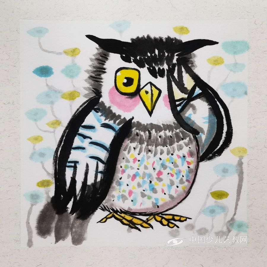 害羞的猫头鹰—《少儿画苑》国际少儿书画大赛作品赏析