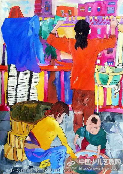 晾衣服——《少儿画苑》国际少儿书画大赛