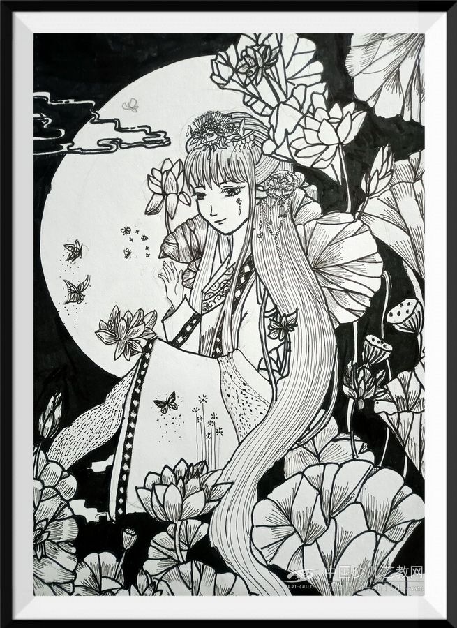 月光下的姑娘—《少儿画苑》国际少儿书画大赛作品赏析