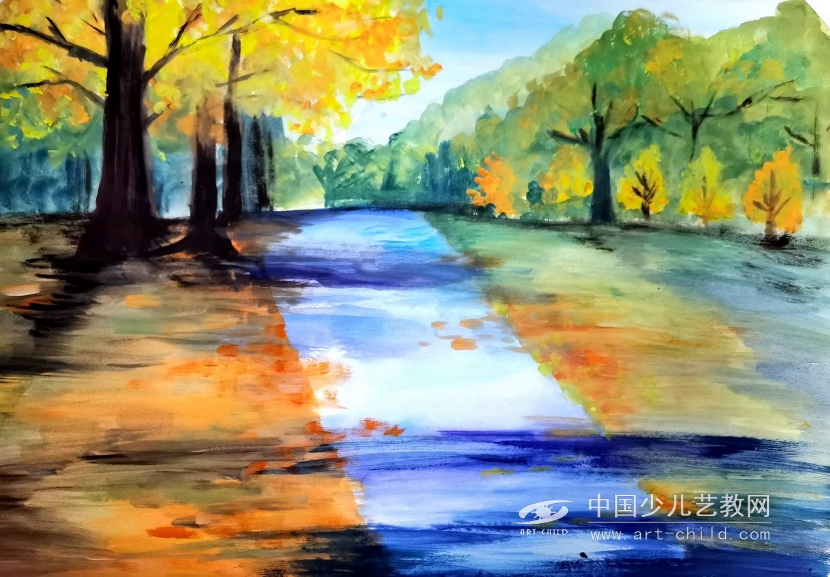 小溪两旁—《少儿画苑》国际少儿书画大赛作品赏析