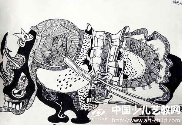 几何幻兽：犀牛——《少儿画苑》国际少儿书画大赛