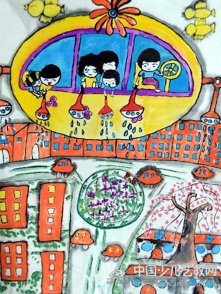 现代化洒水车——《少儿画苑》国际少儿书画大赛