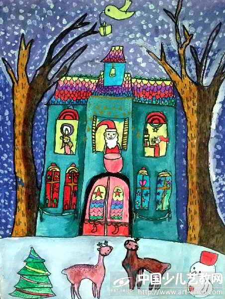 圣诞夜景图——《少儿画苑》国际少儿书画大赛