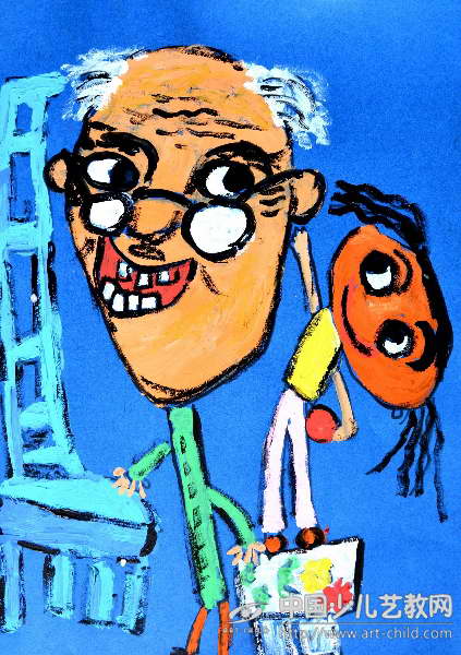 我和爷爷比身高——《少儿画苑》国际少儿书画大赛