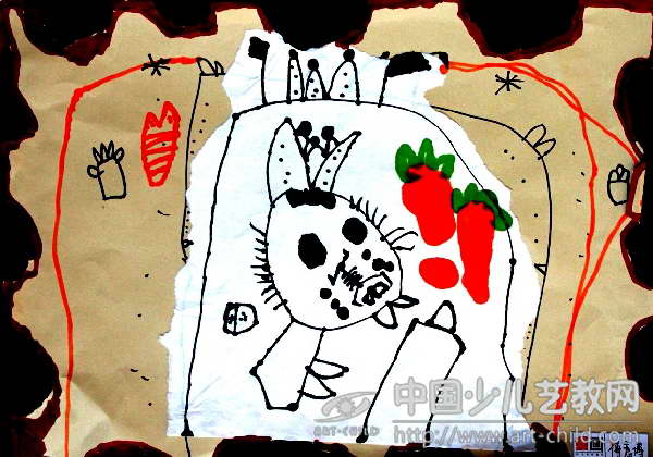 小兔子拔萝卜——《少儿画苑》国际少儿书画大赛