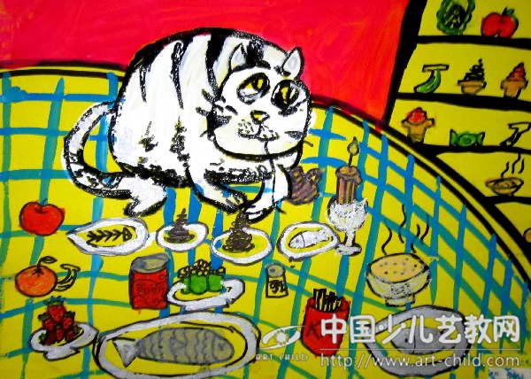 贪吃的大肥猫——《少儿画苑》国际少儿书画大赛