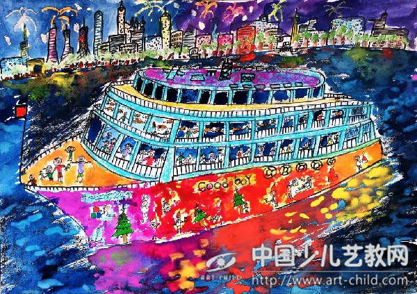 珠江夜游——《少儿画苑》国际少儿书画大赛