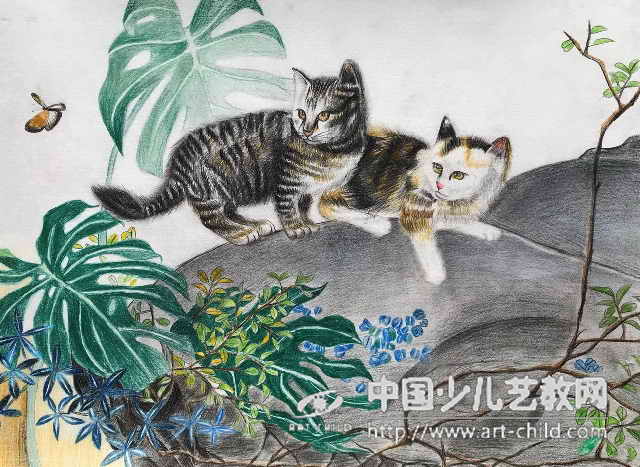 自然之趣：猫与蝶——《少儿画苑》国际少儿书画大赛作品赏析