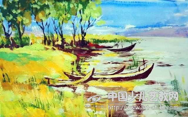 河边小船——《少儿画苑》国际少儿书画大赛作品赏析