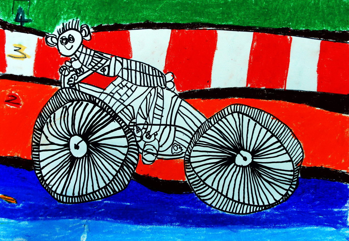 自行车的比赛---《少儿画苑》国际少儿书画大赛作品赏析