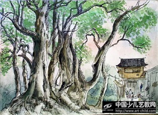 村口有棵老树—《少儿画苑》国际少儿书画大赛作品赏析