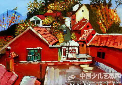 红房子--《少儿画苑》国际少儿书画大赛作品赏析