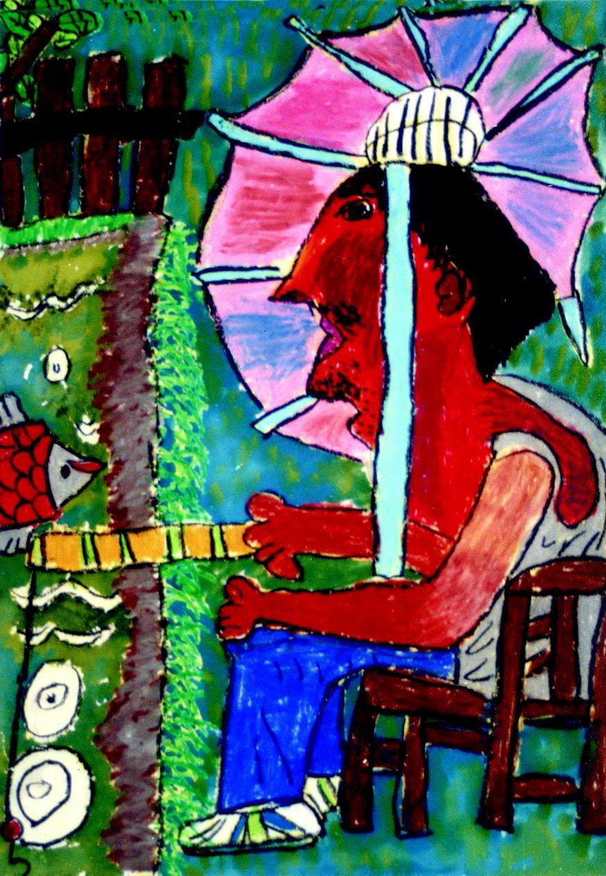 钓鱼--《少儿画苑》国际少儿书画大赛作品赏析