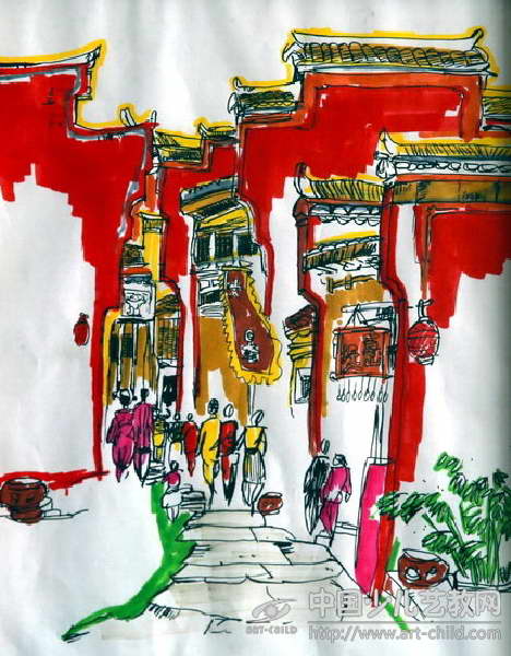 古镇---《少儿画苑》国际少儿书画大赛作品赏析