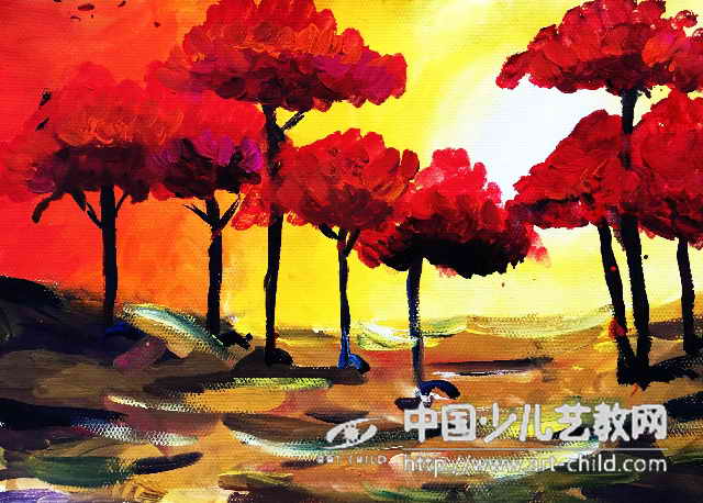 夕阳—《少儿画苑》国际少儿书画大赛作品赏析