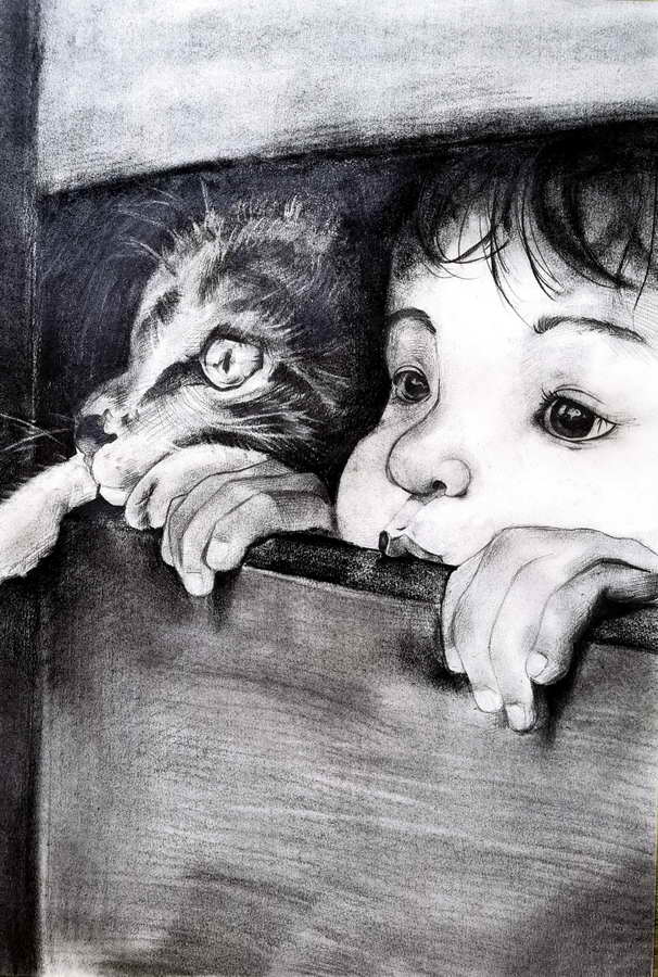 《憧憬》——牛鑫鑫的温暖素描，展现儿童画的魅力