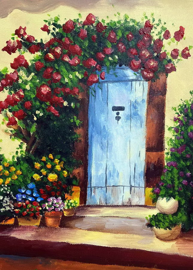 《门前的花》——选自《少儿画苑》国际少儿书画大赛