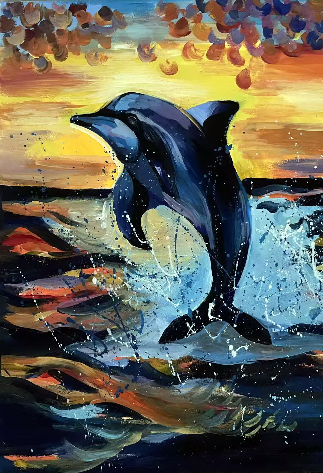 《黄昏里的跃浪》—选自《少儿画苑》国际少儿书画大赛