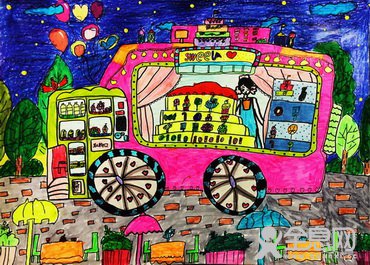 多功能美食餐车——《少儿画苑》第27届国际少儿书画大赛精品