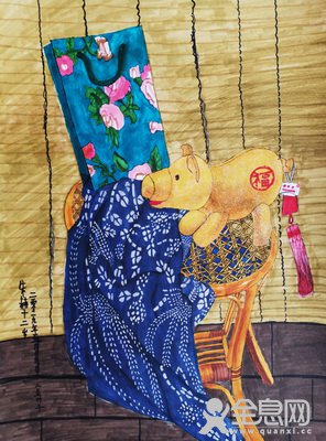 滕卓与小猪——《少儿画苑》第29届国际少儿书画大赛精品