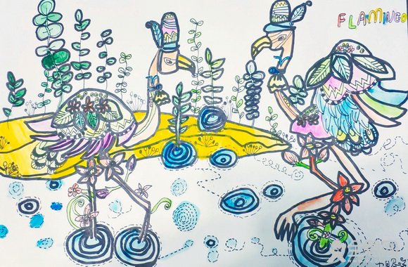 火烈鸟插画——《少儿画苑》第29届国际少儿书画大赛精品