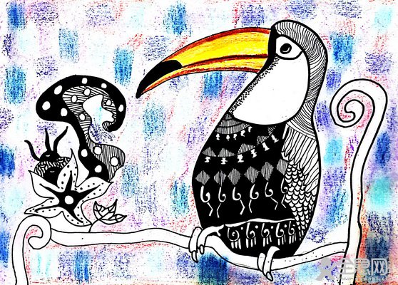 沉思鹦鹉——《少儿画苑》第29届国际少儿书画大赛精品