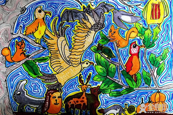 森林里的动物大会——《少儿画苑》第29届国际少儿书画大赛精品