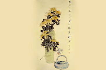 虚谷花鸟画《瓶菊图》