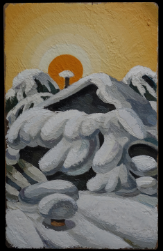 孙靖林《太阳照常升起》正面 33×21×8.5cm 木板油画&nbsp;2018-2020&nbsp;
