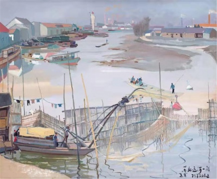 袁运甫《苏北运河一角》44×54cm&nbsp;纸本水粉&nbsp;1973
