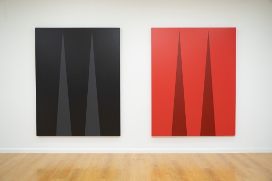 左-雎安奇 《草体-No.17055》140×180cm&nbsp;布面丙烯&nbsp; 2017&nbsp; 展览现场 右-雎安奇 《草体-No.17056》 &nbsp;140×180cm 布面丙烯&nbsp;2017&nbsp; 展览现场 