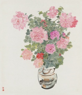 宗其香 《月季瓶花》 80cm×70cm&nbsp;纸本水墨设色&nbsp;1980年代 