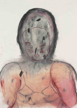 张萌 《本命年 3》，70 × 50 cm 木炭、色粉、纸本 2018