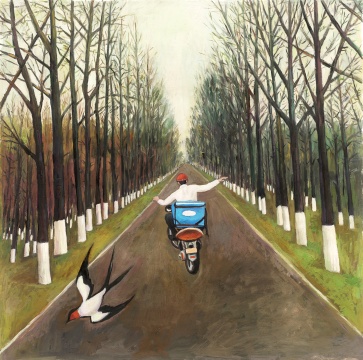 秦琦&nbsp; 《燕子》 78cm×79cm 纸本油画 2021 