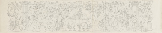 梁运清《吉祥如意（人民大会堂西藏厅壁画设计稿）》37×170cm 铅笔、图画纸 1982年3月-6月 中央美术学院美术馆藏 