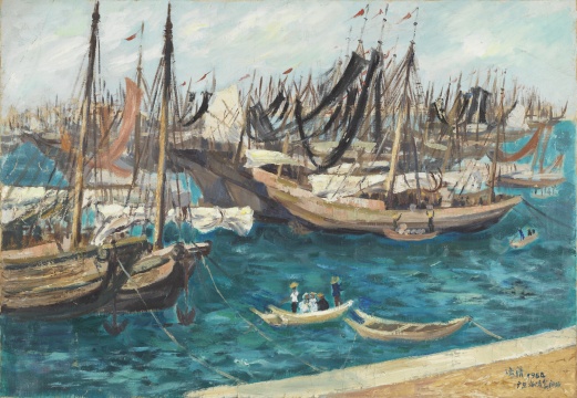 梁运清《渔港》52×75cm 布面油彩 1964 中央美术学院美术馆藏 