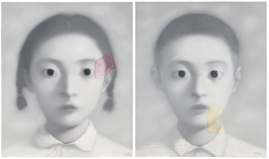 张晓刚 《血缘-大家庭:同志20号及21号》&nbsp;130x10 cm&nbsp; 油彩画布 1999 HKD 3,000,000 - 5,000,000&nbsp; 