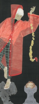 王墉 《戏蟾》 160×60cm 绢本设色 