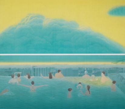 王玉晓 《楼顶的浴者》 170×195cm 绢本设色 